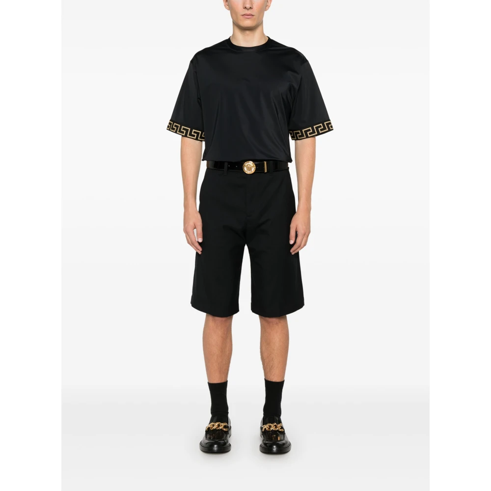 Versace Zwarte Crew Neck Polos met Greca Motif Black Heren