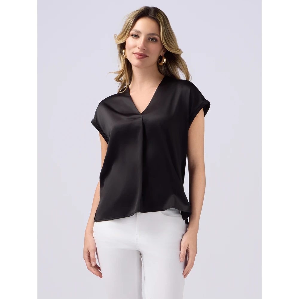 Oltre T-shirt in bimateriaal met V-hals Black Dames
