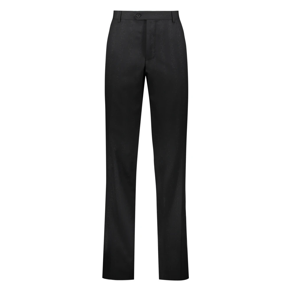 Salvatore Ferragamo Getailleerde wollen broek met lurexdraden Black Heren