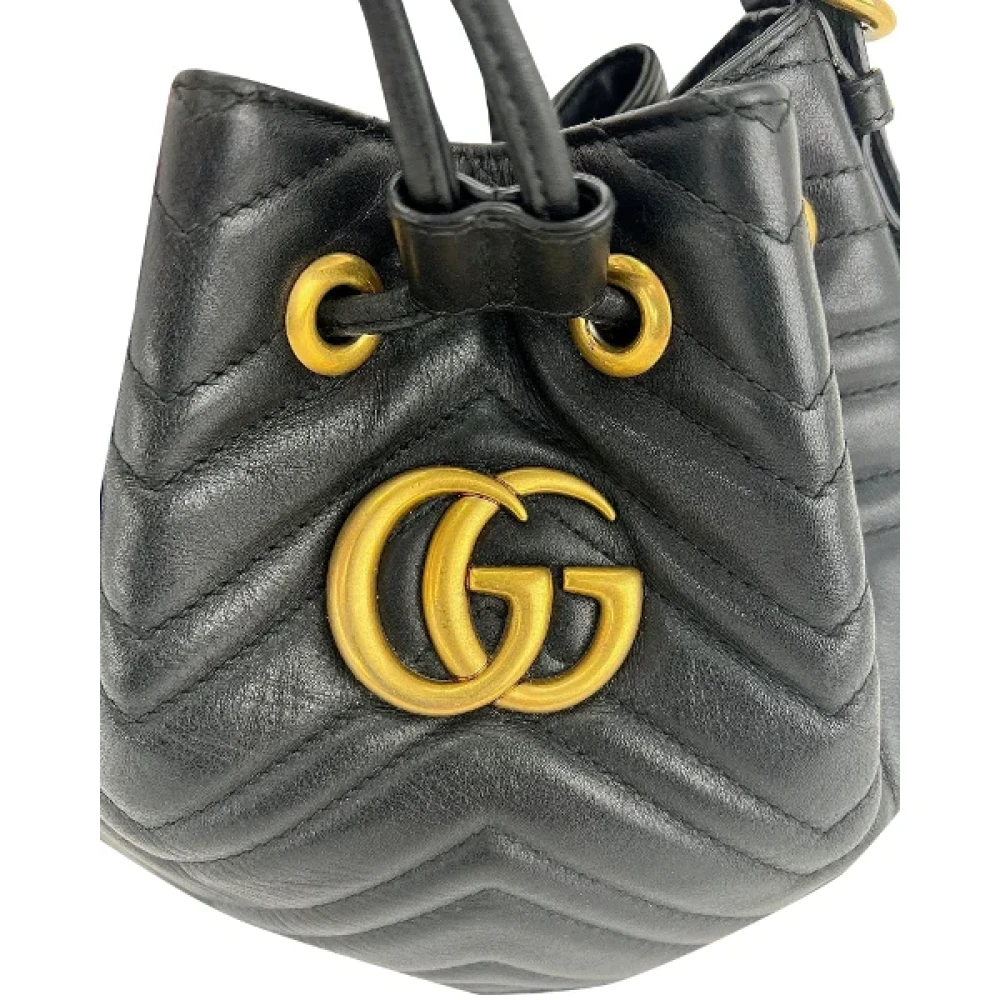 Gucci Vintage Tweedehands Zwarte Gucci Sylvie Web GG Marmont Bucket Tas Black Dames
