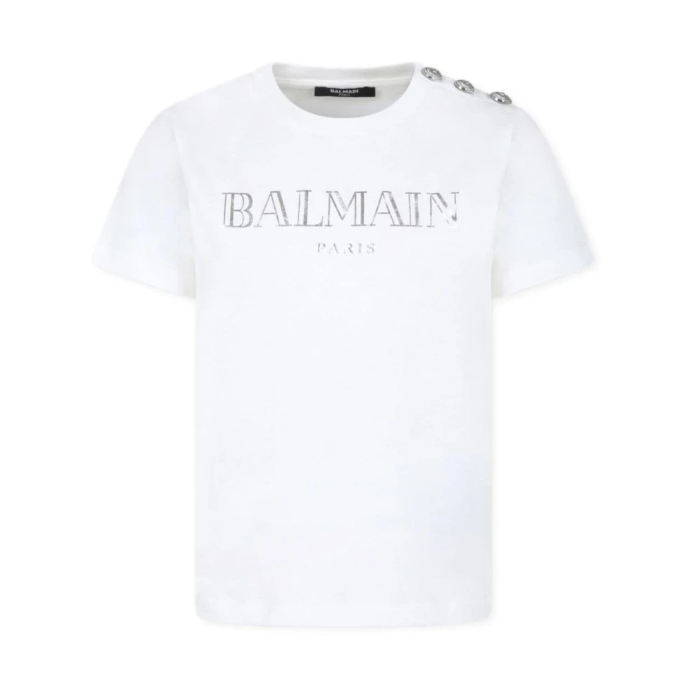 Balmain Boys White Logo Print Crew Neck T-Shirt - Kids Short Sleeve T-Shirts - 12 Y - Kids