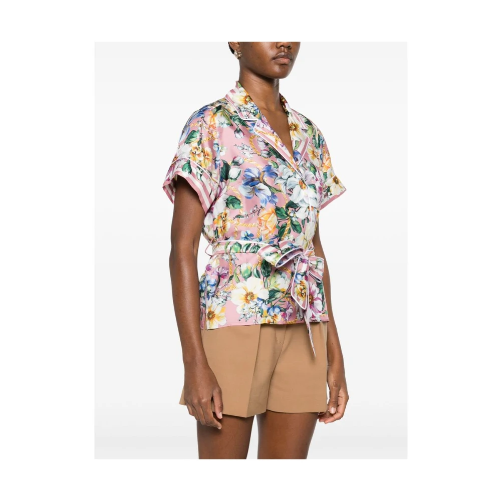 Dolce & Gabbana Rose Pink Overhemd met Tailleband Multicolor Dames