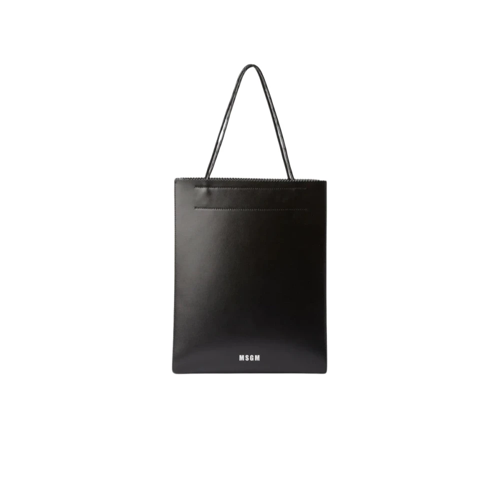 Msgm Grote Leren Winkel Tas Black Dames
