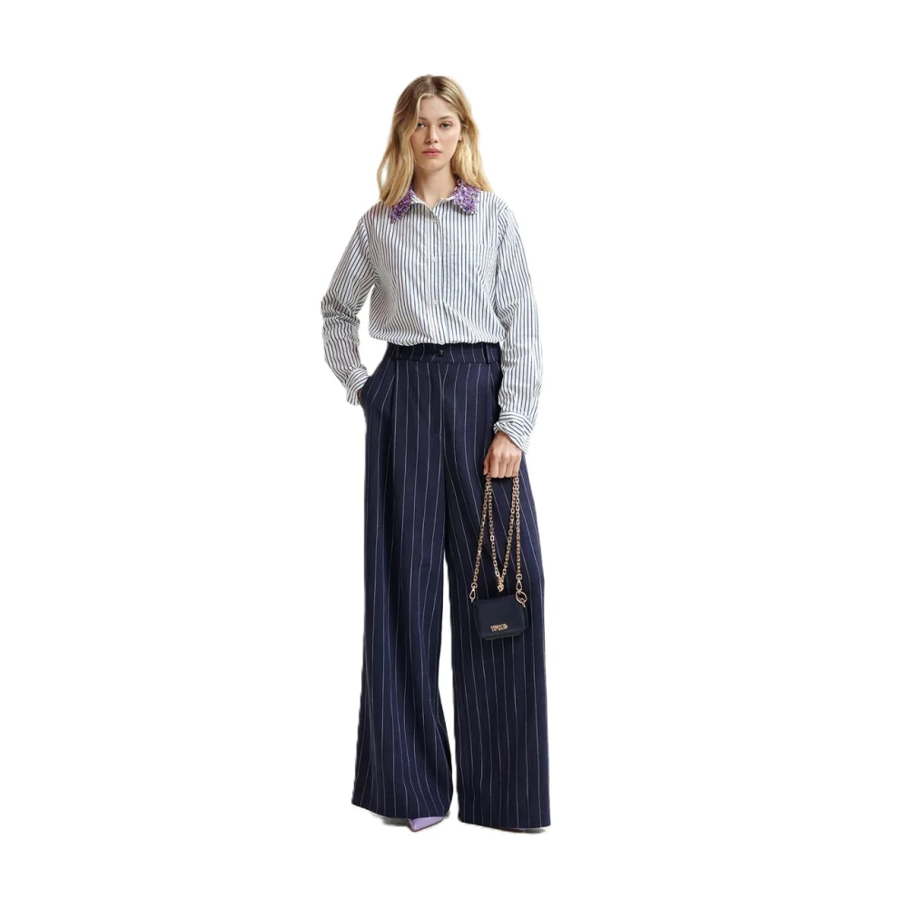 Essentiel Antwerp Hashbrown Pailletten Blouse Losse Pasvorm Knoopsluiting Blue Dames