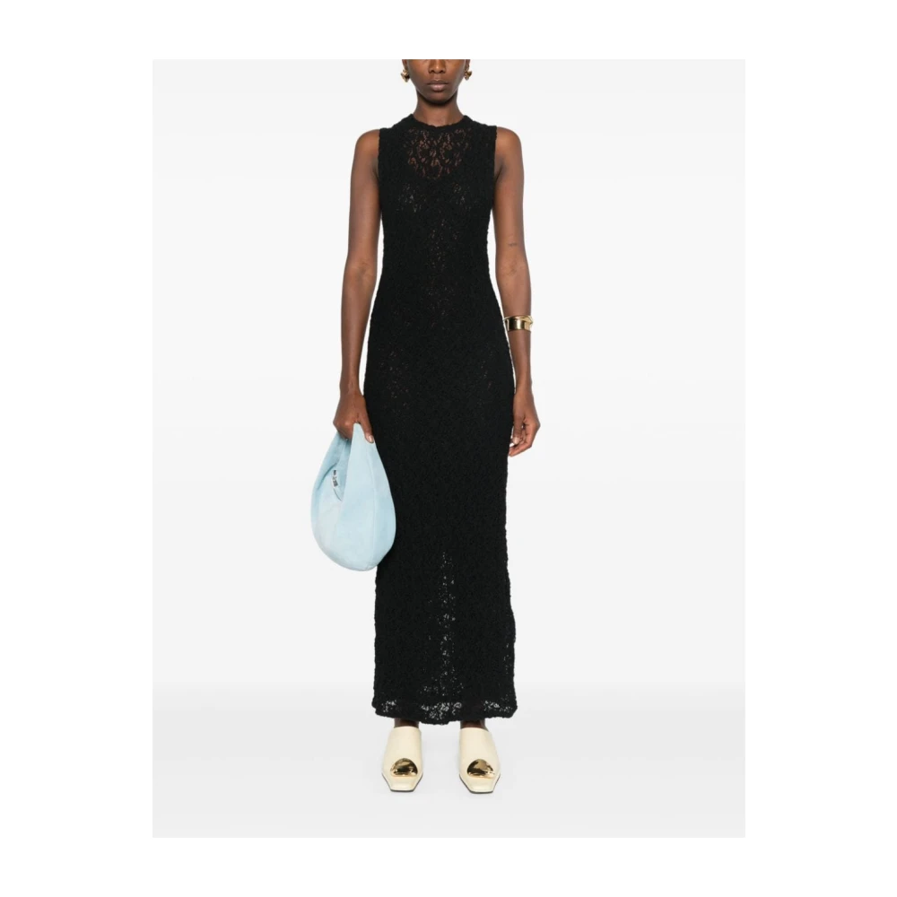 Jil Sander Zwarte Kantmouwloze Jurk Black Dames