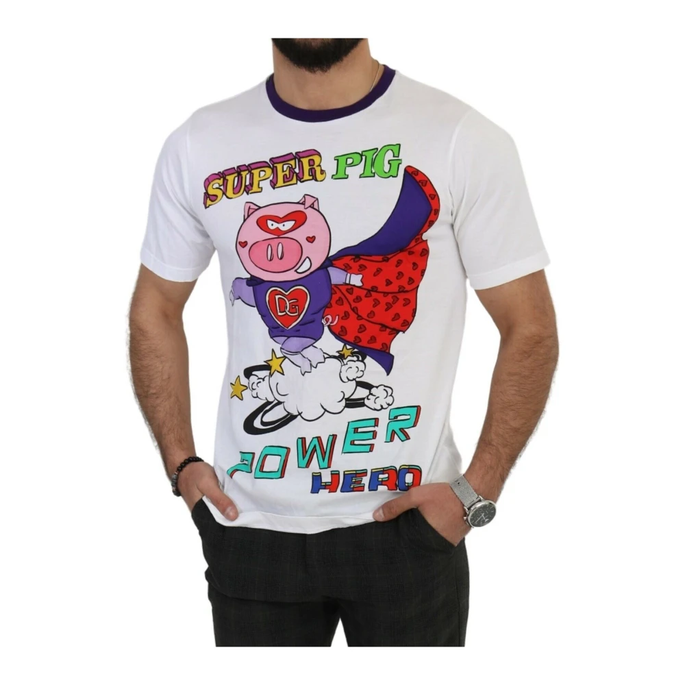 Dolce & Gabbana Stijlvol wit T-shirt met varkensmotief White Heren
