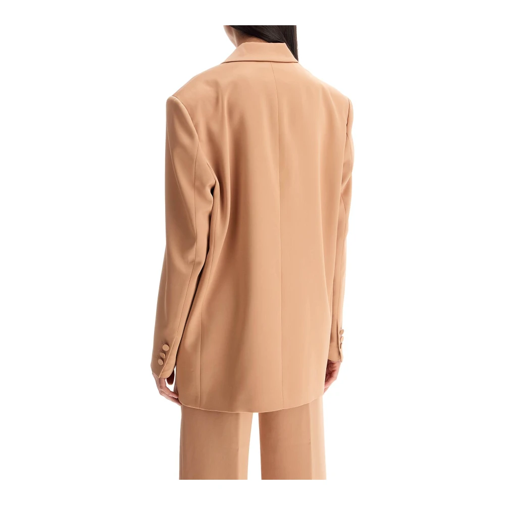 Andamane Satin Double-Breasted Blazer met Peak Revers Beige Dames