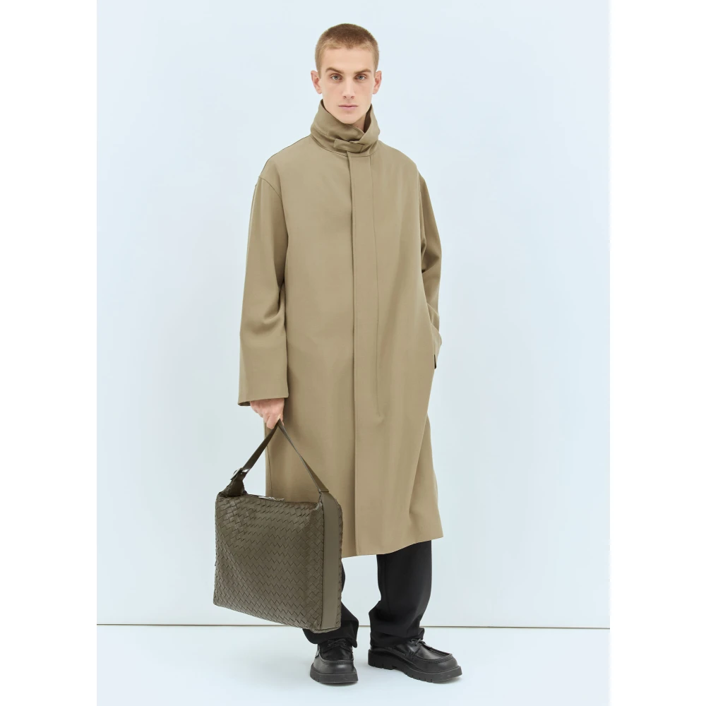 The Row Wollen Lange Jas Staande Kraag Beige Heren