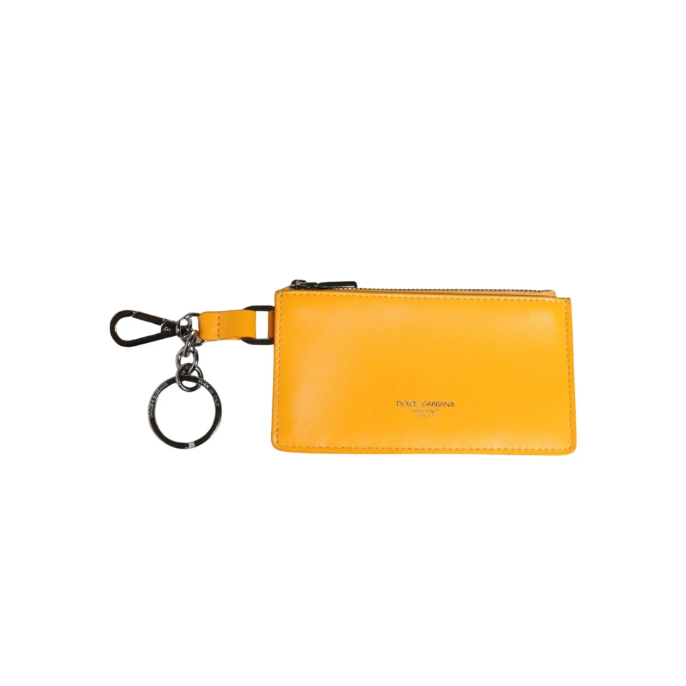 Dolce & Gabbana Uomo Giallo Portafoglio Piccolo Portachiavi Con Clip E Porta Carte Di Credito In Pelle