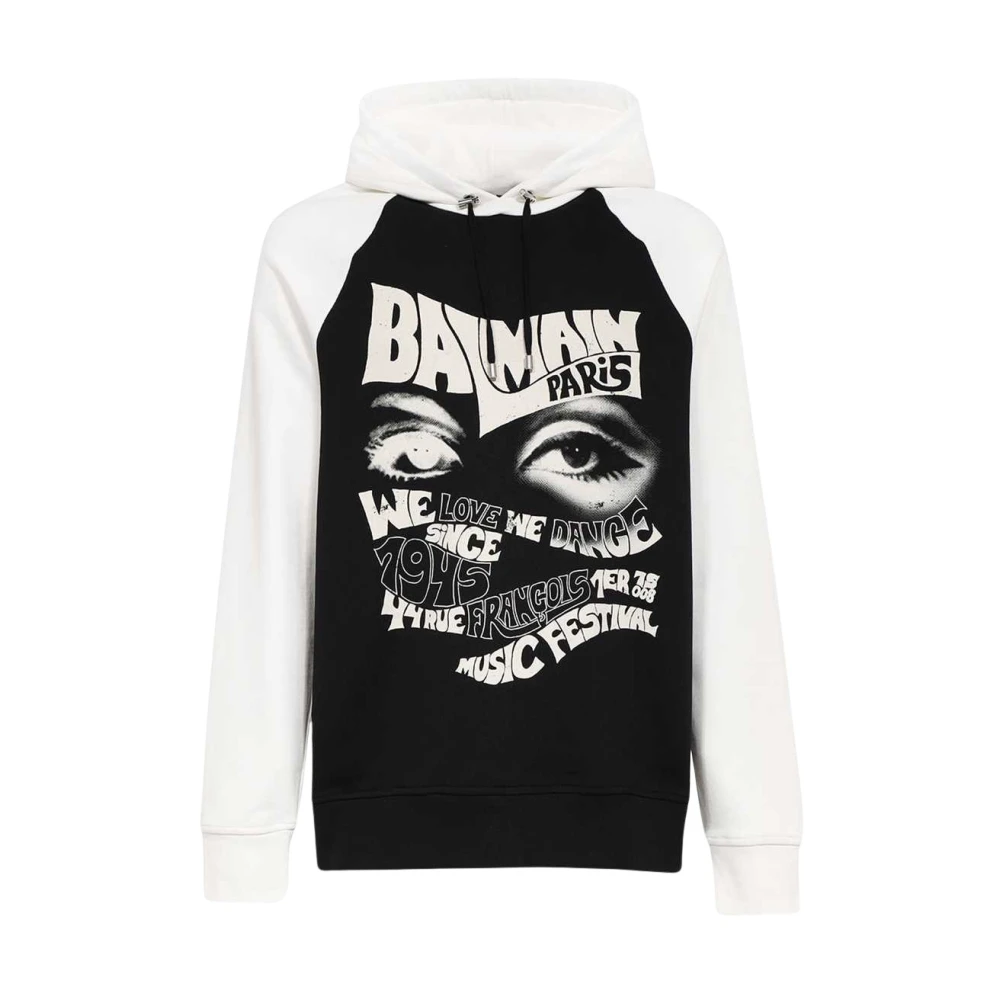 Balmain Maxi Print Katoenen Hoodie Black Heren