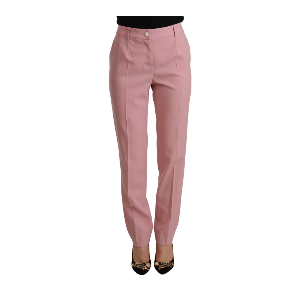 Dolce & Gabbana Women's Pink Elegant High-Waisted Trousers - Slim-Fit Trousers - M - Trousers