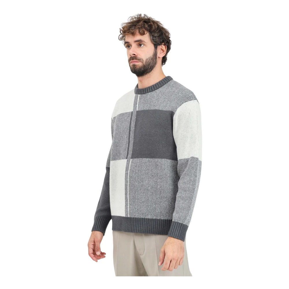 Selected Homme Grijze trui met abstract ruitpatroon Gray Heren