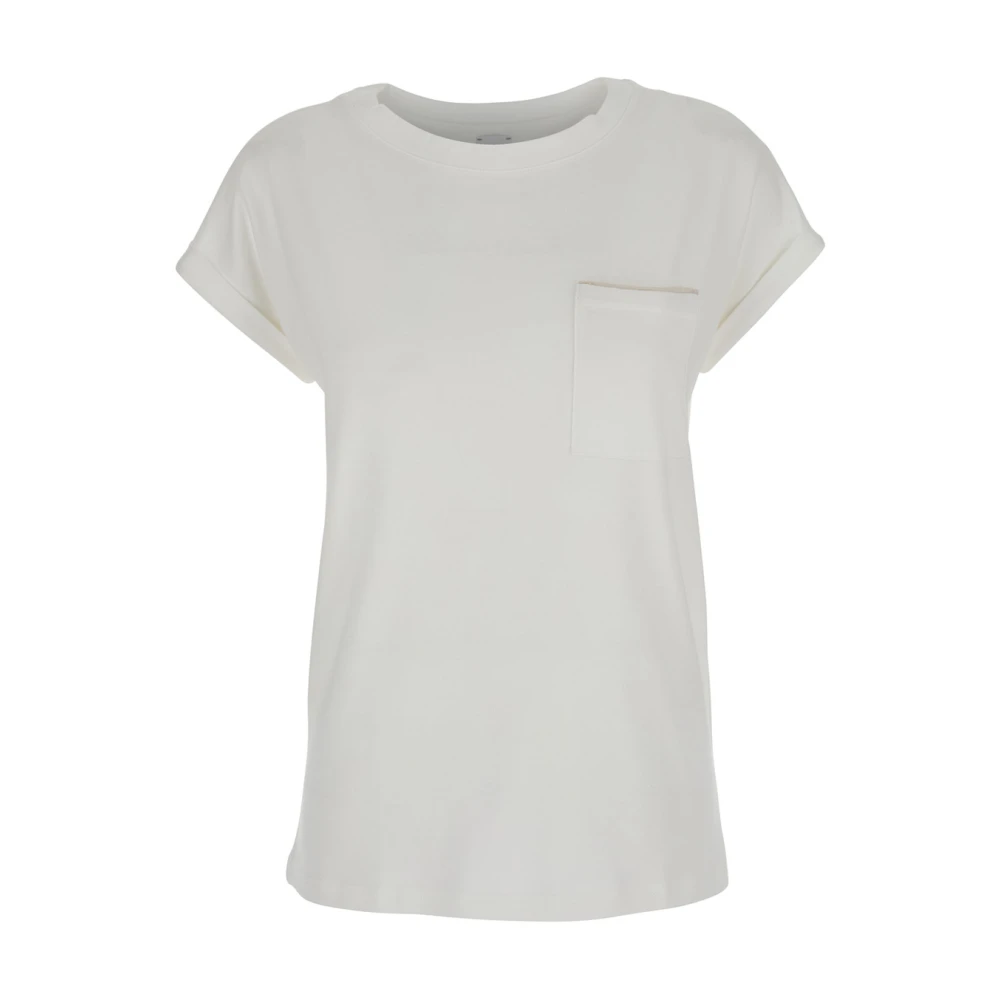 Eleventy Witte Crewneck T-shirt met Voorzak White Dames