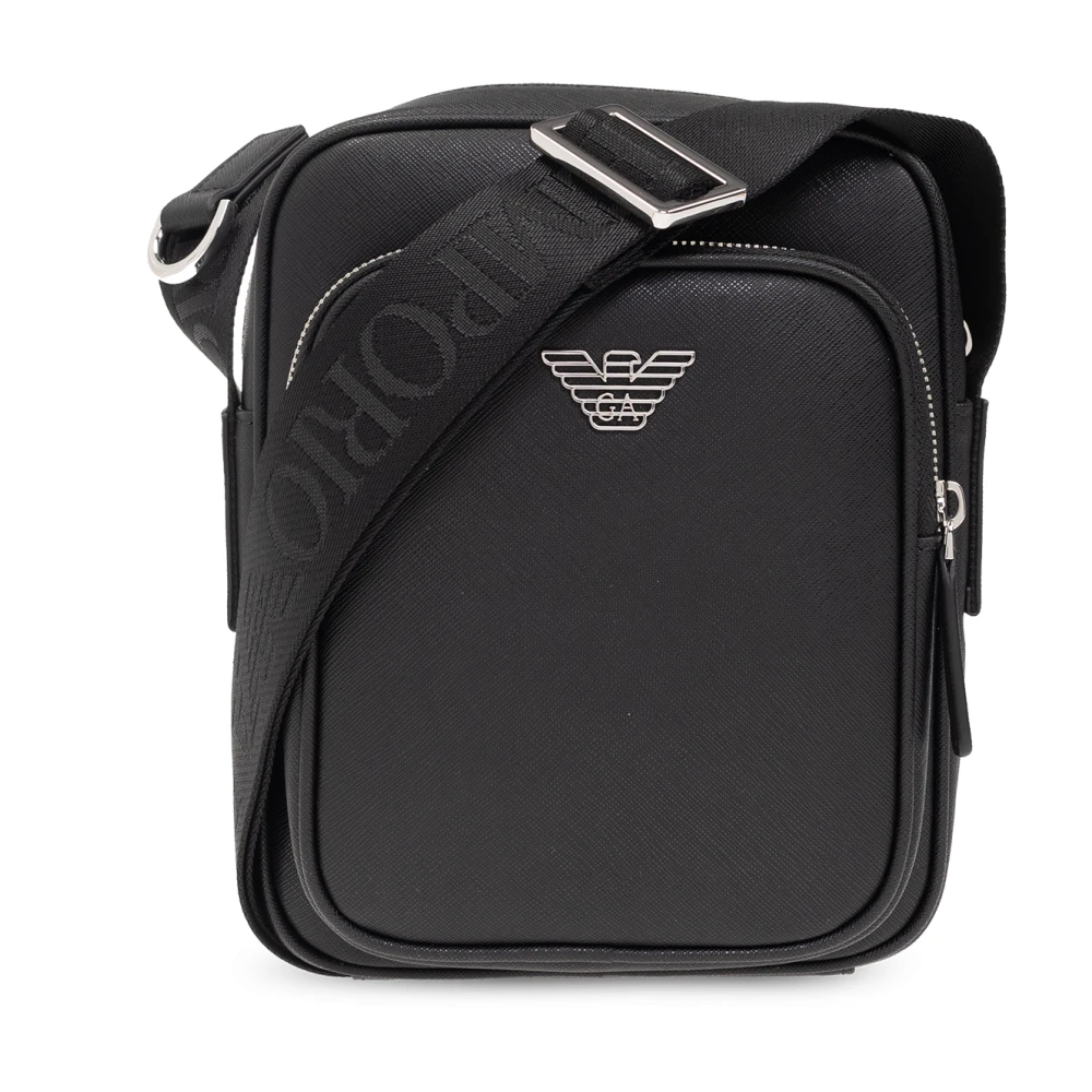 Emporio Armani Men's Black Canvas Messenger Bag - Cross Body Messenger - One Size - Bags
