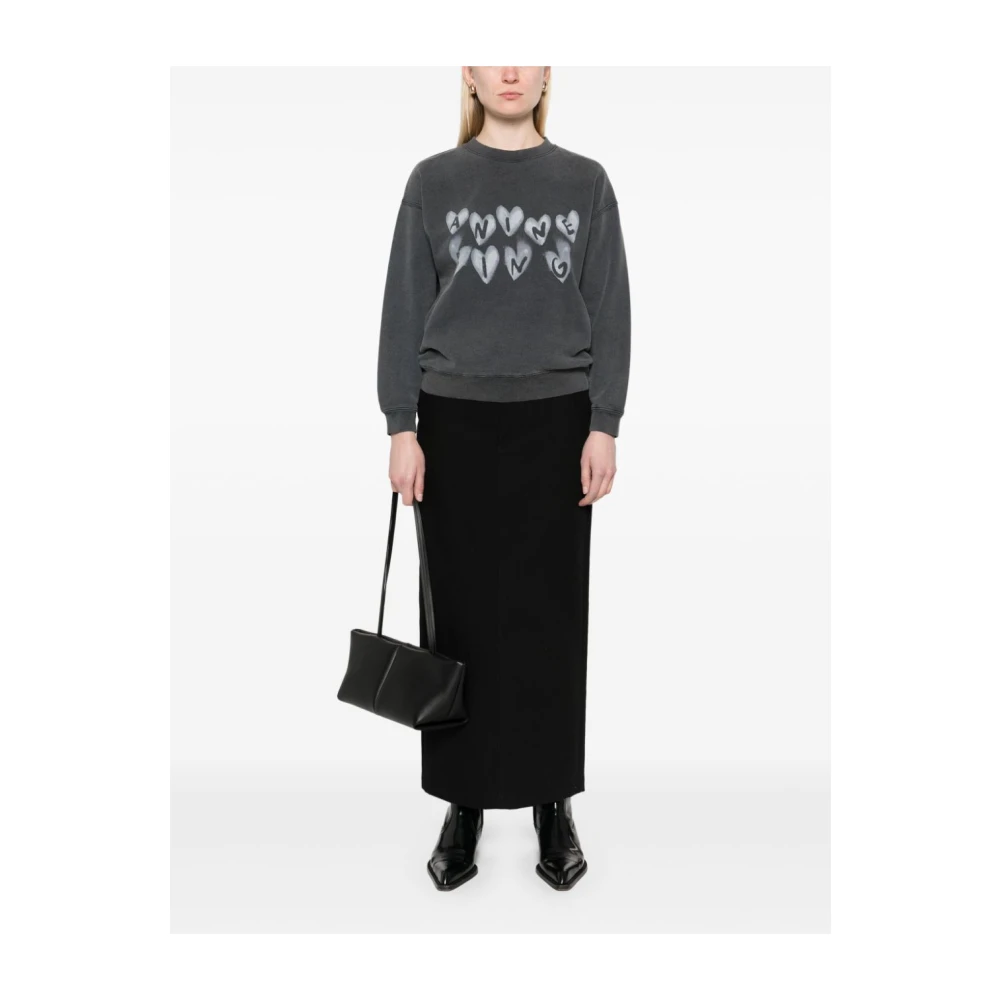 Anine Bing Spencer Hearts Sweatshirt Black Dames