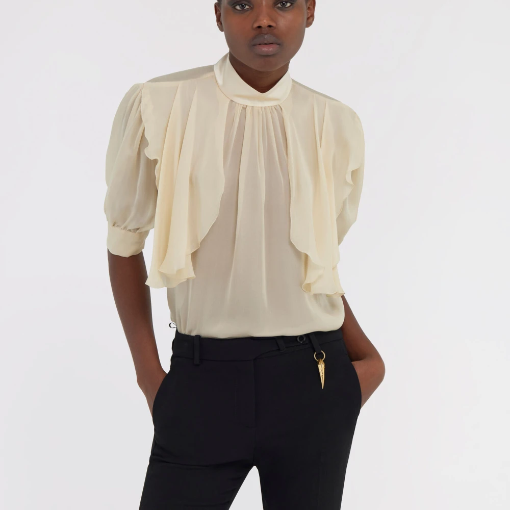 Roberto Cavalli Hoge hals doorschijnende blouse Beige Dames