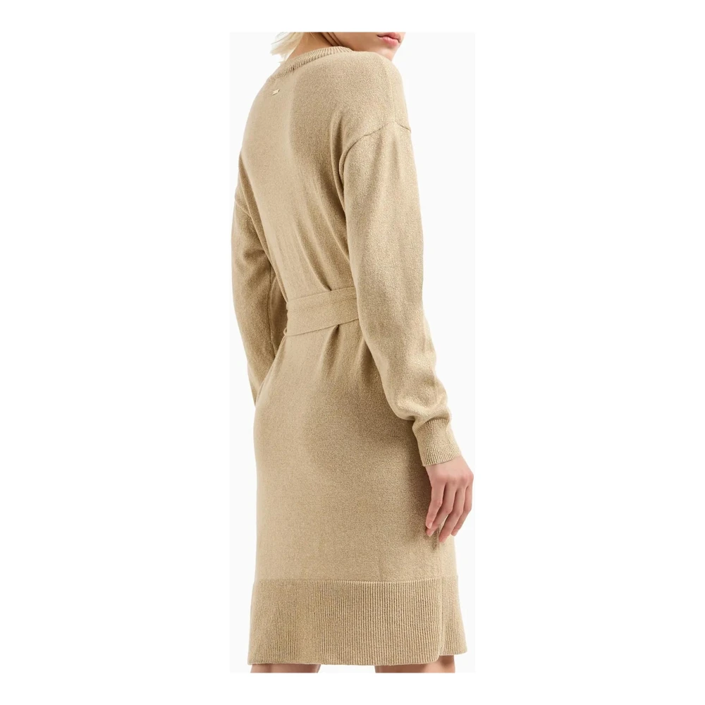 Armani Exchange Gouden Jurk met Geribbelde Details Beige Dames