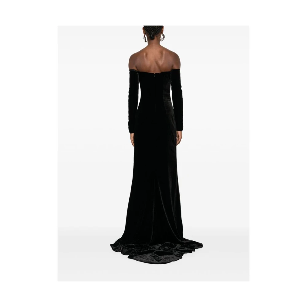 Alessandra Rich Elegant Velvet Off-Shoulder Floral Dress Black Dames