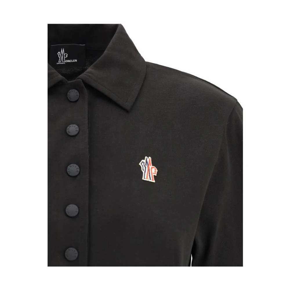Moncler Iconisch Logo Polo Shirt met Geribbelde Zoom Black Dames