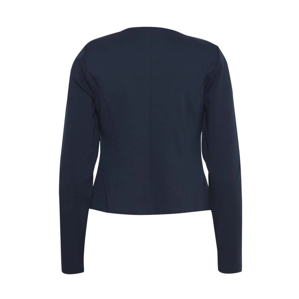Ichi Navy Lange Mouwen Open Front Blazer Blue Dames