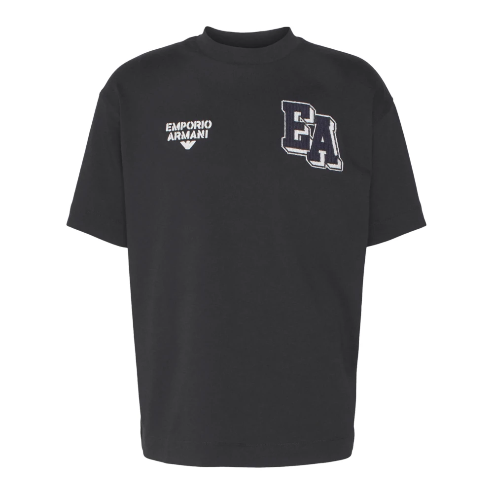 Emporio Armani Navy Blauw Katoenen T-shirt met Geborduurd Logo Blue Heren