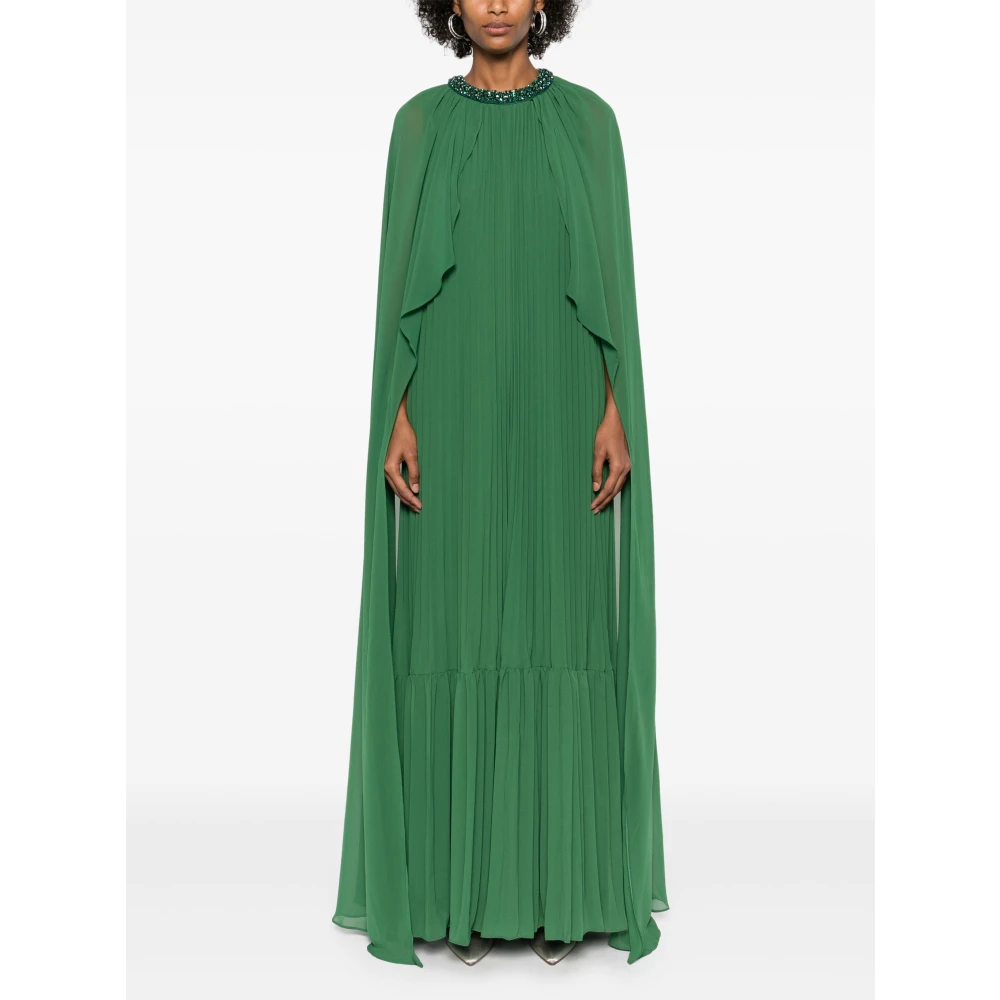 Self Portrait Groene Chiffon Cape Jurk met Strass Versieringen Green Dames