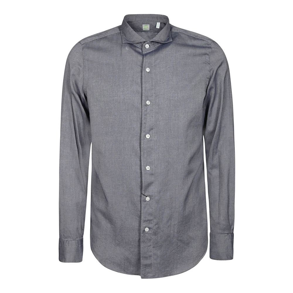 Finamore Slim Fit Katoenen Twill Overhemd Blue Heren