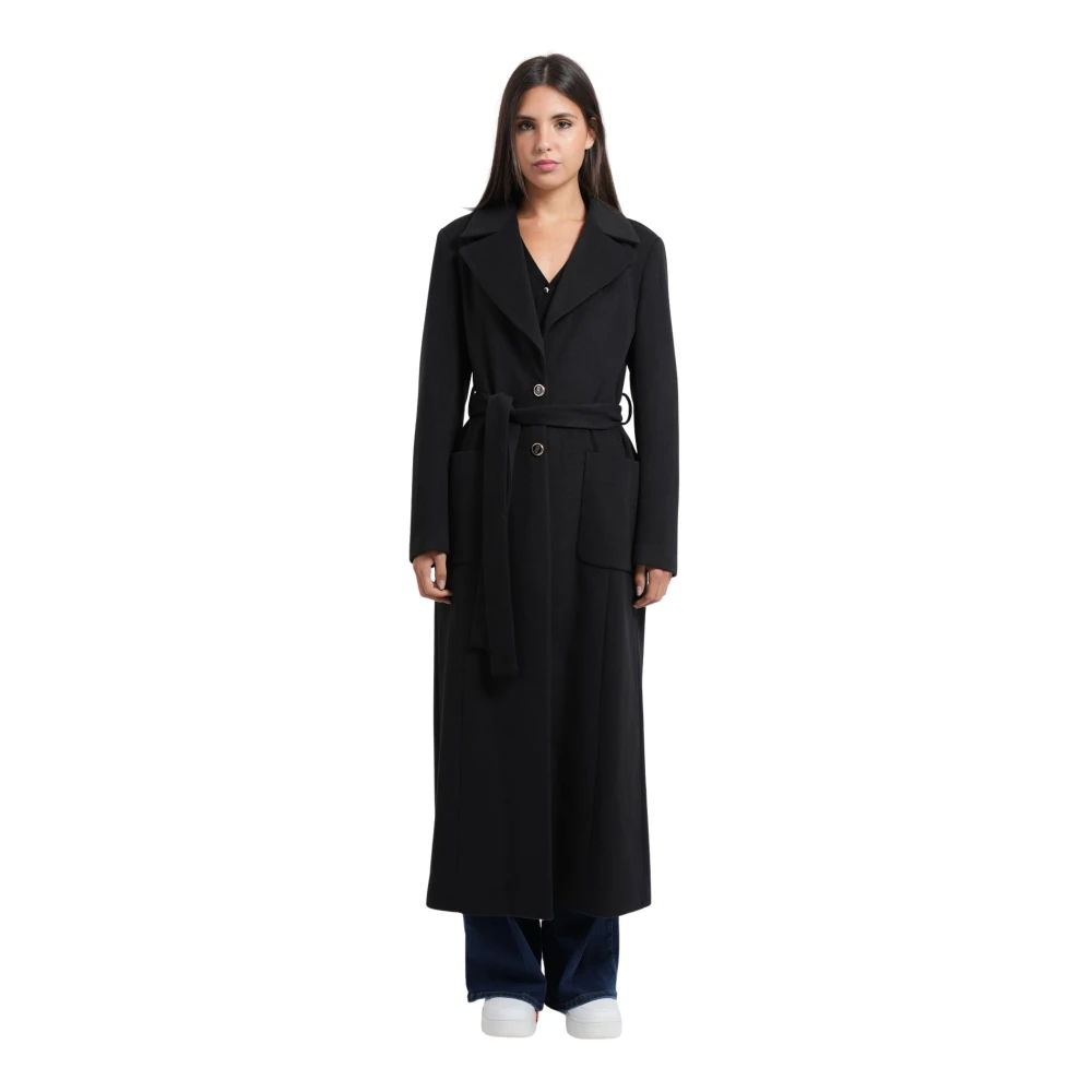Fracomina Donna Nero - Cappotto Lungo Monopetto - Coats - L