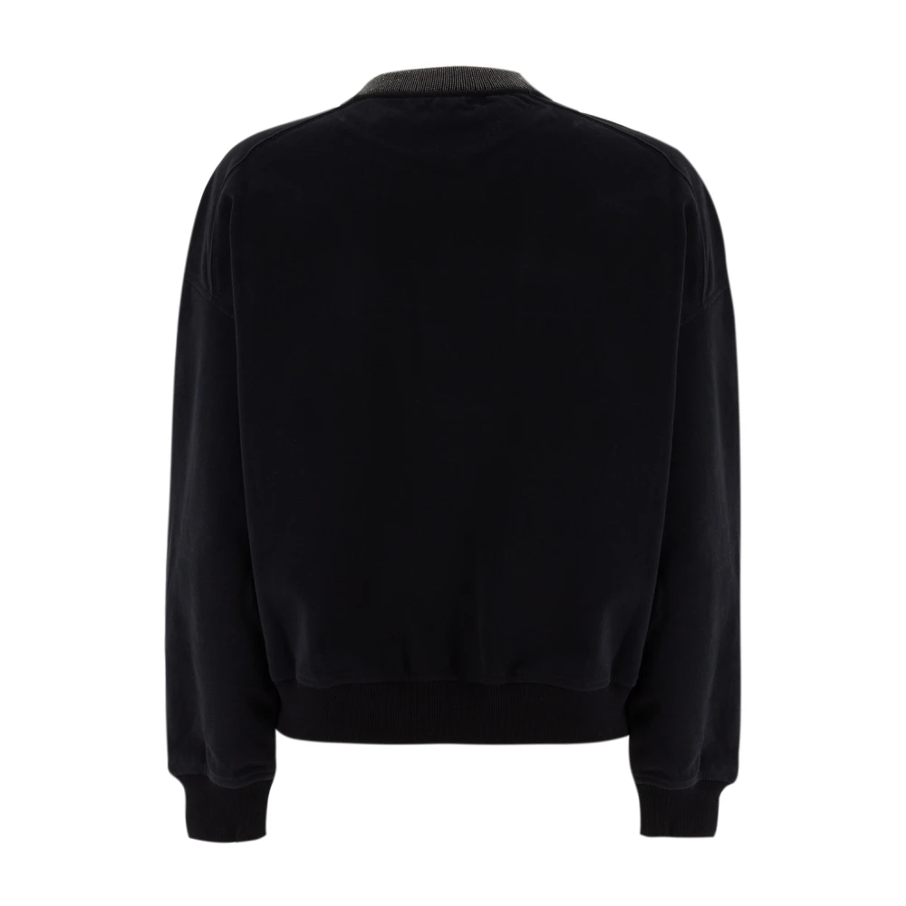 BRUNELLO CUCINELLI Elegante Juweel Geborduurde Gebreide Shirt Black Dames