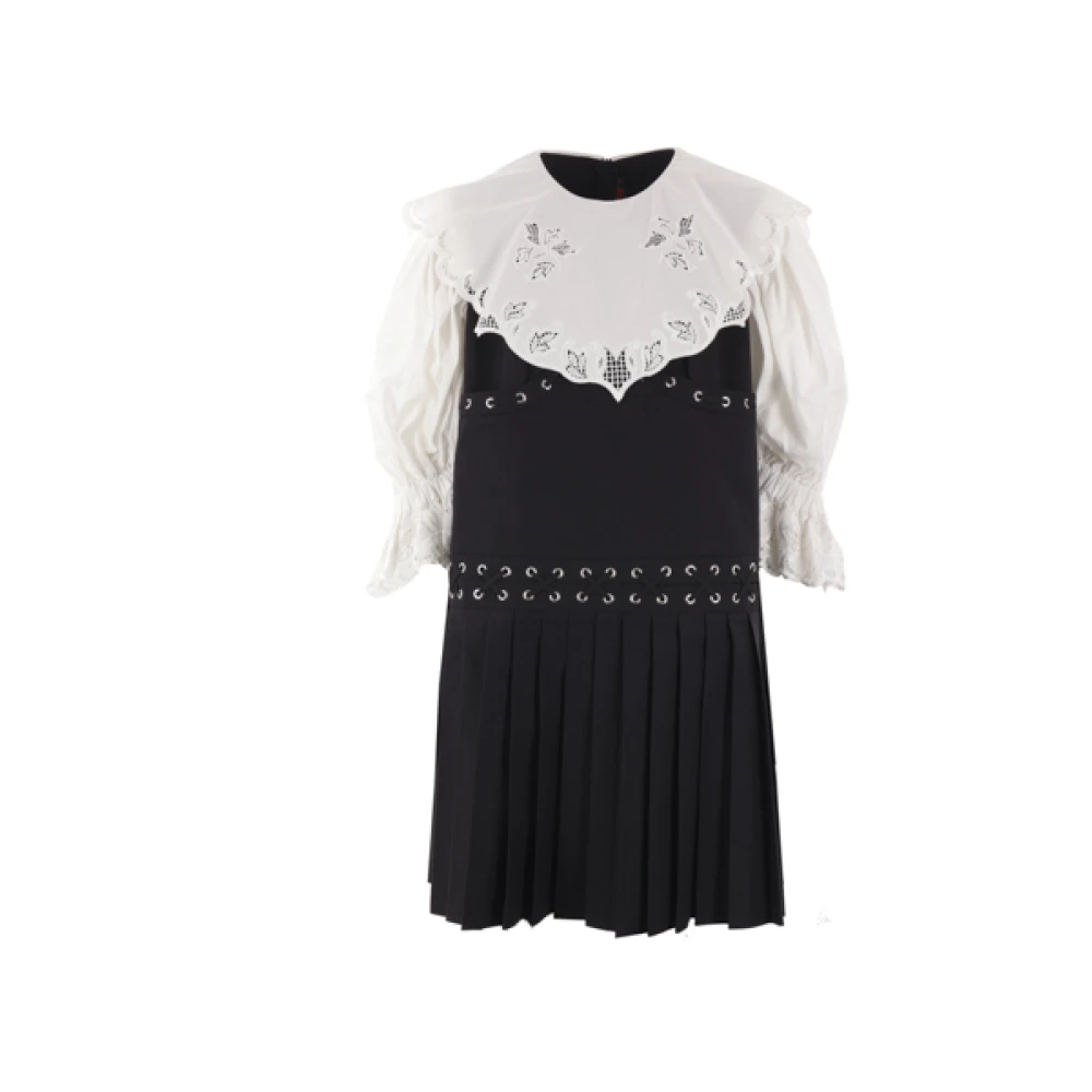Chopova Lowena Zwarte en witte katoenen jurk met kanten details Black Dames