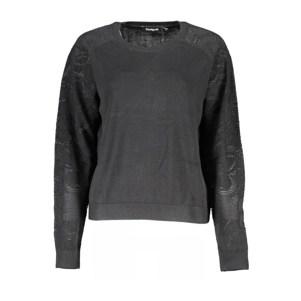 Desigual Zwarte Crew Neck Sweater met Logo Black Dames