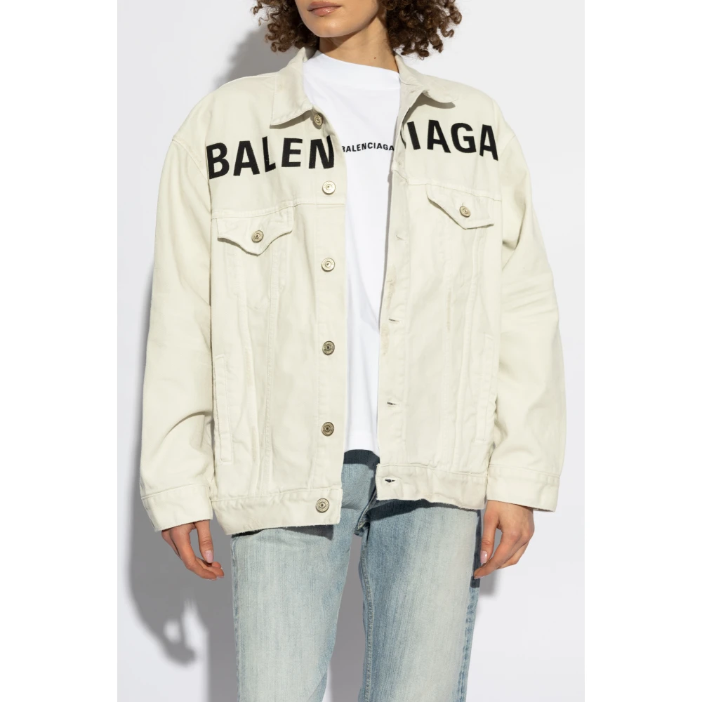 Balenciaga Denim Jack met Logo White Dames