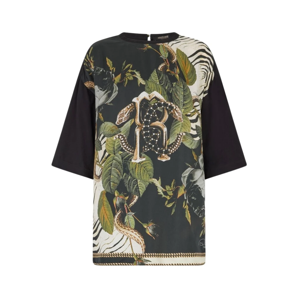 Roberto Cavalli Women's Jungle Print Mirror Snake Monogram T-Shirt