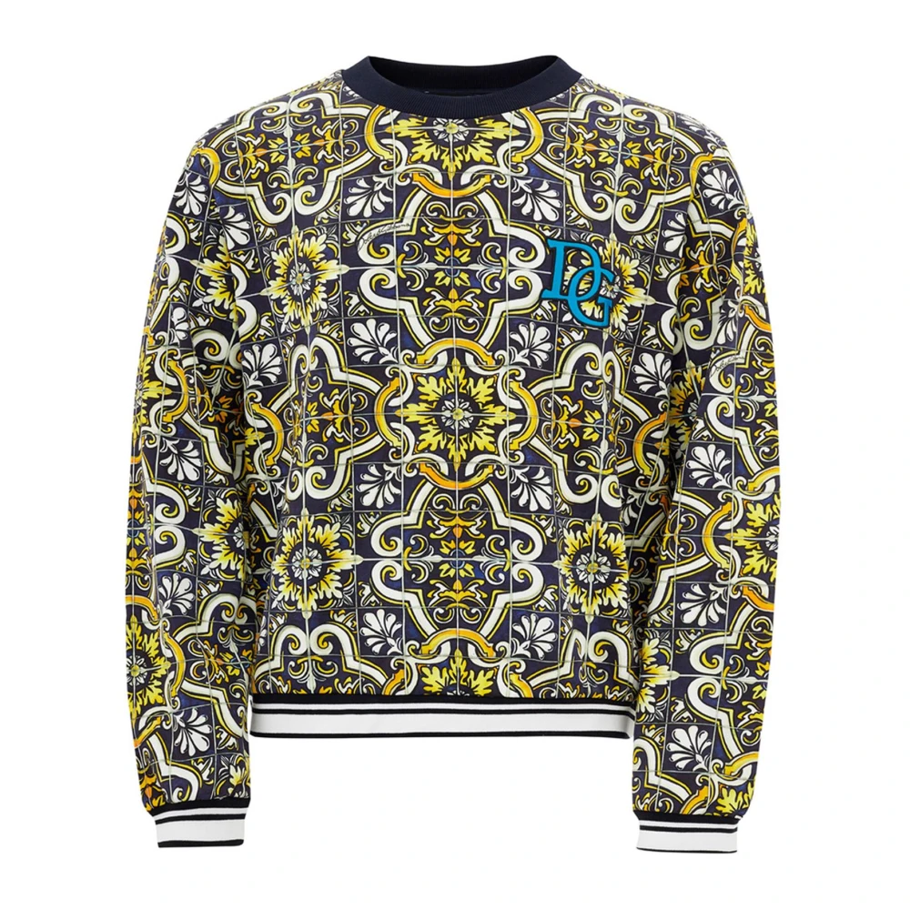 Dolce & Gabbana Majolica Print Sweatshirt Nieuw met labels Yellow Heren