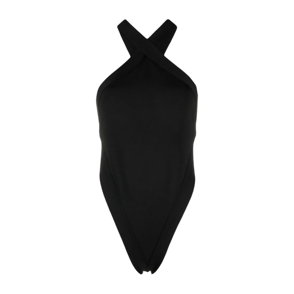 Saint Laurent Crossneck Bodysuit Top met Kruisontwerp Black Dames