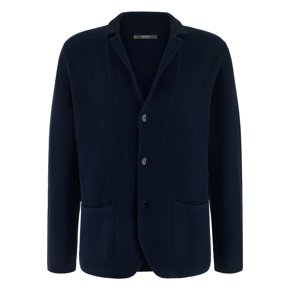 Boggi Milano Mannelijk Blauw Truien & Vesten Heren, S, Katoen, Enkelrijige Gebreide Jas