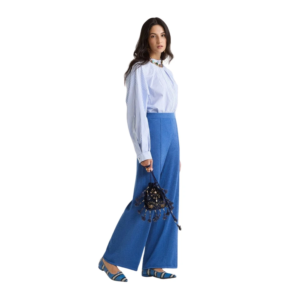 Maliparmi Donna Blu Pantaloni Fluidi Lucidi In Lurex