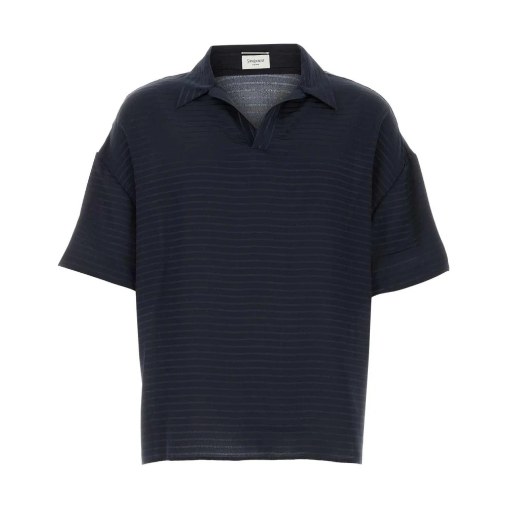 Saint Laurent Men's Blue Polo Shirts, L, Silk Polo Shirt