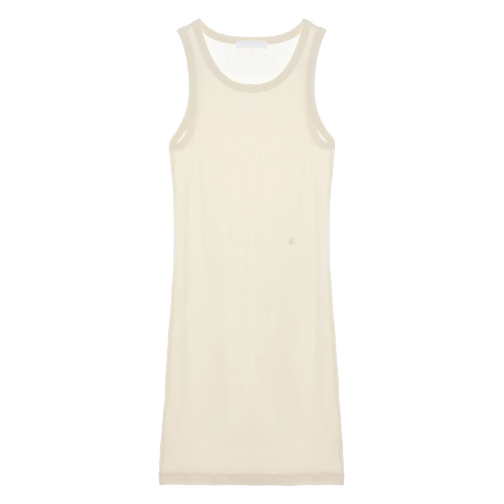 Helmut Lang Beige Sleeveless Tops, Female, M, Soft Rib Tank Dress In Ivory