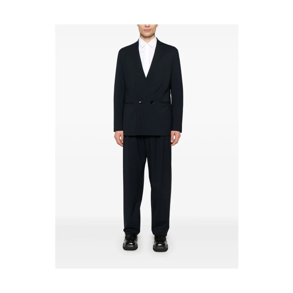 Giorgio Armani Midnight Blue Suit met Verborgen Sluiting Blue Heren