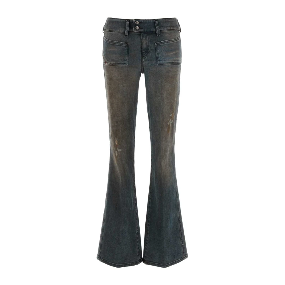 Diesel Flared stretch denim jeans i grå Gray, Dam