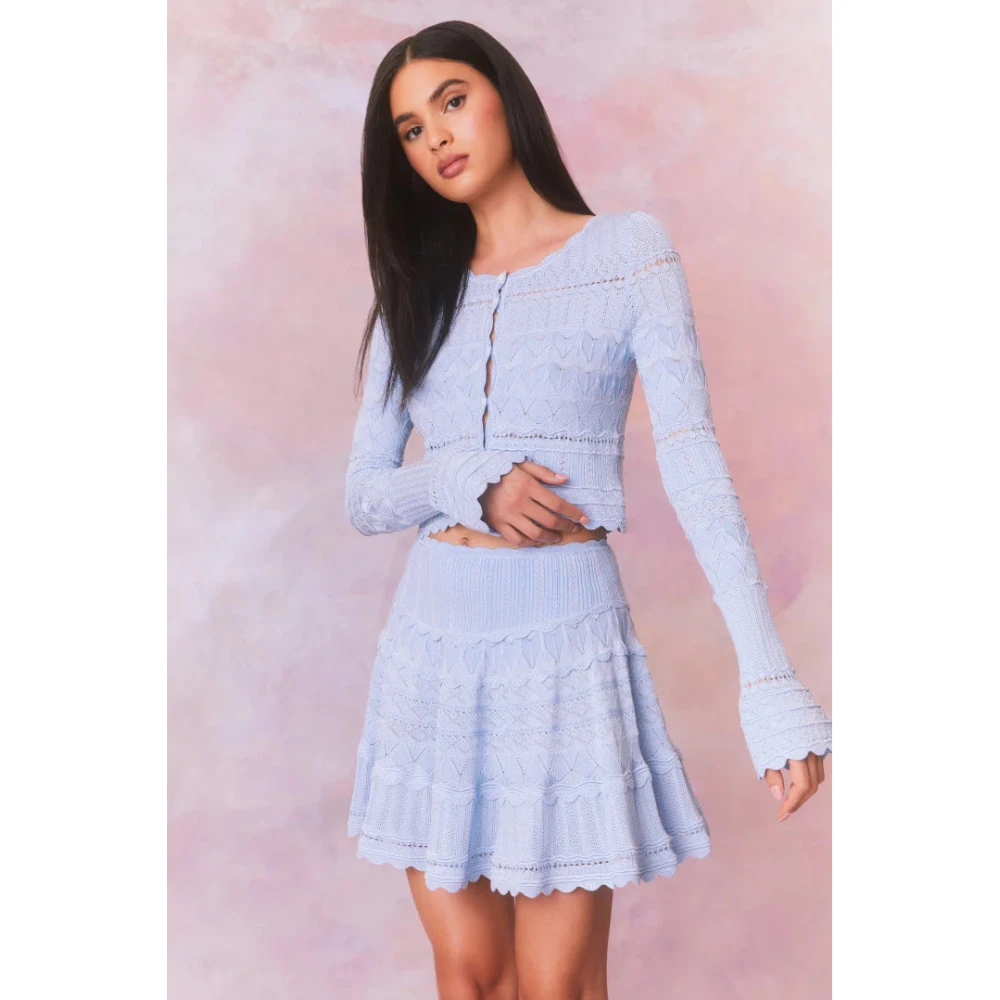 Loveshackfancy Scallop Pointelle Media Cardigan Blue Dames