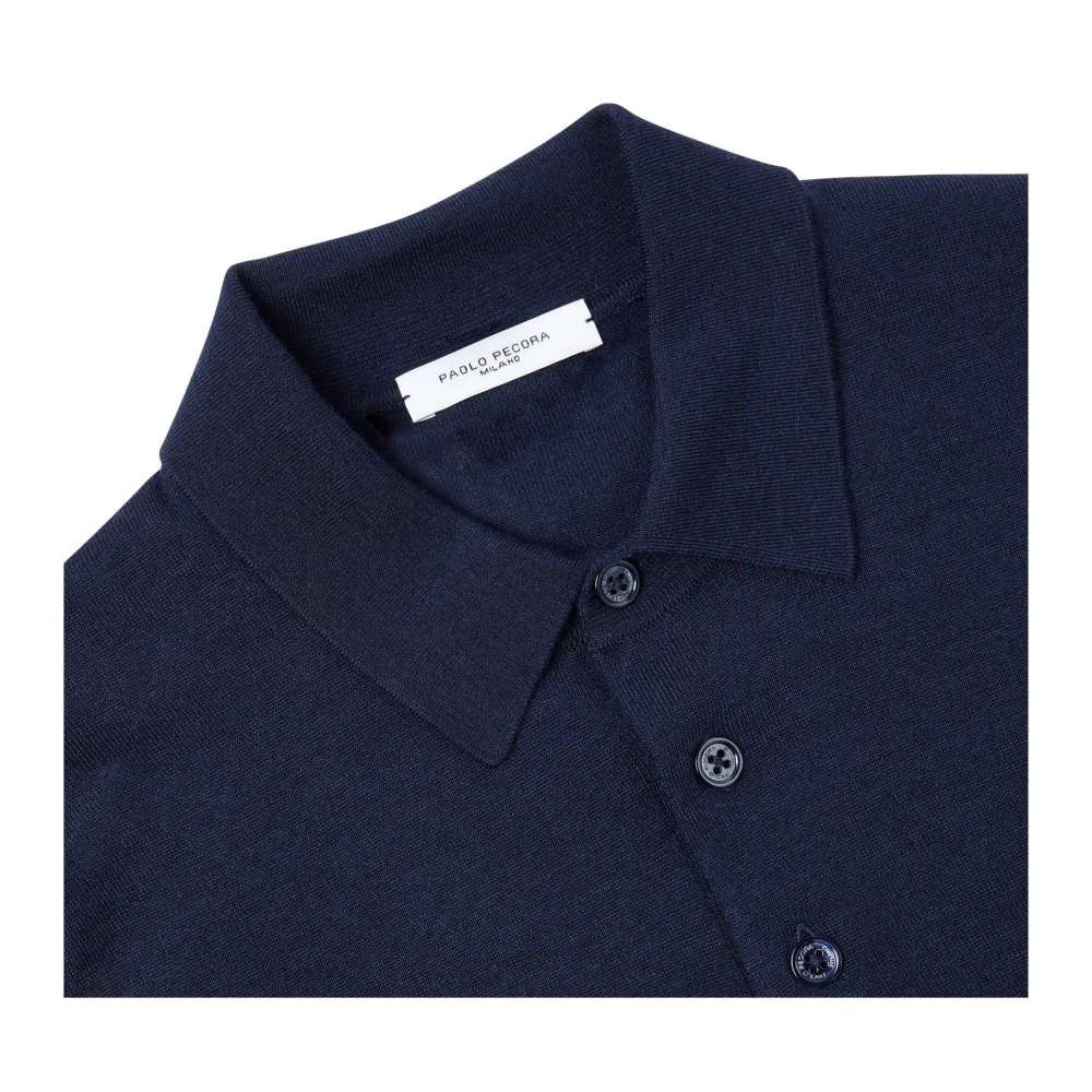 Paolo Pecora Blauwe Lange Mouw Polo Sweater Blue Heren