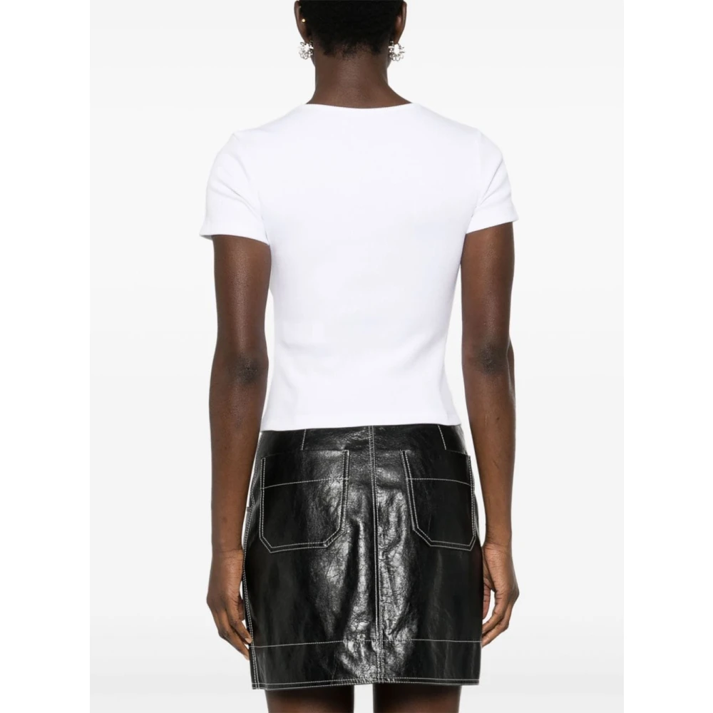 Blumarine Witte Geribbelde T-shirt met Strass Logo White Dames