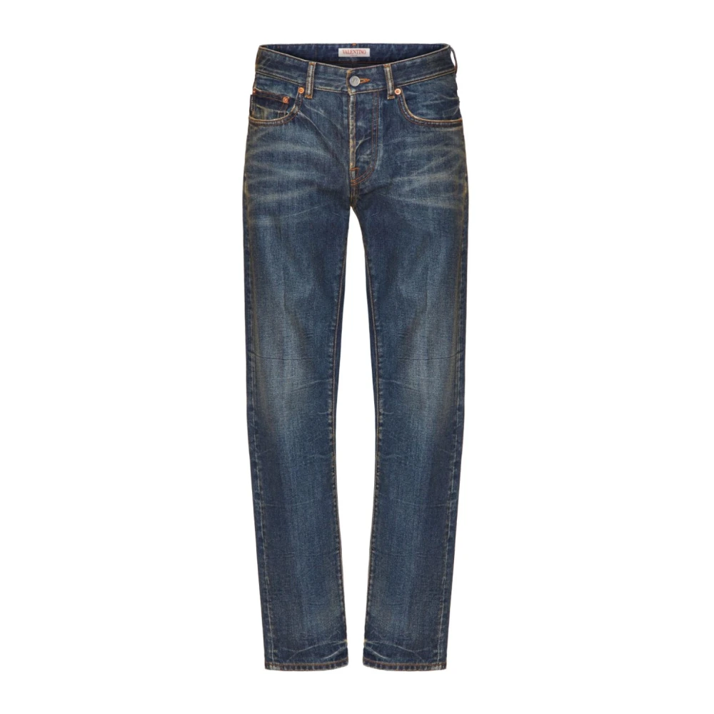 Valentino Blauwe V-Detail Straight-Leg Jeans Blue Heren