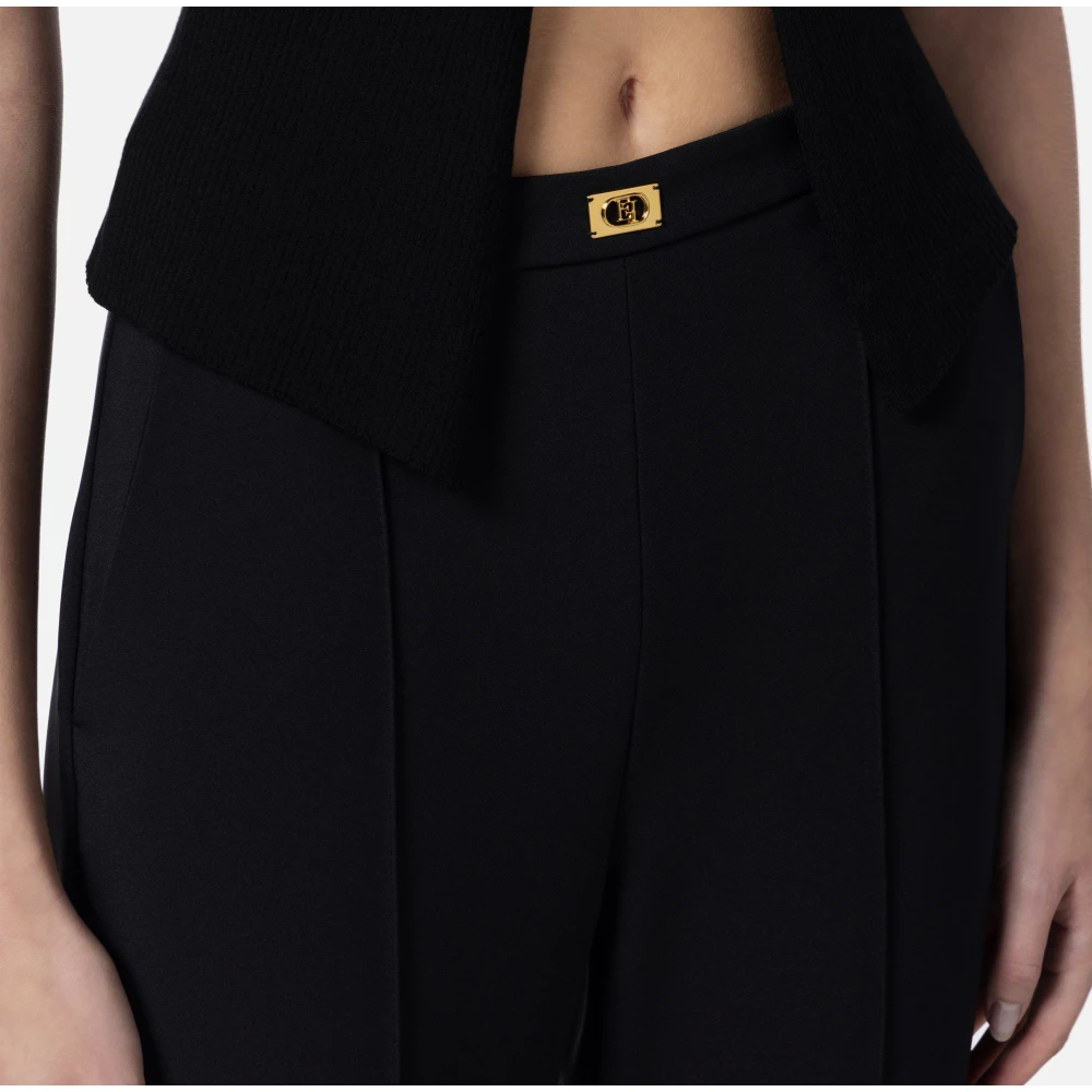 Elisabetta Franchi Zwarte Stretch Crepe Broek Black Dames