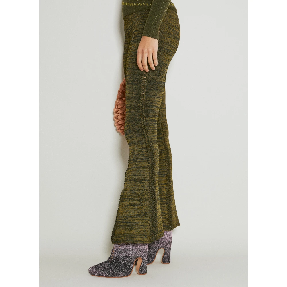 Isa Boulder Flared Gebreide Broek met Vetersluiting Green Dames