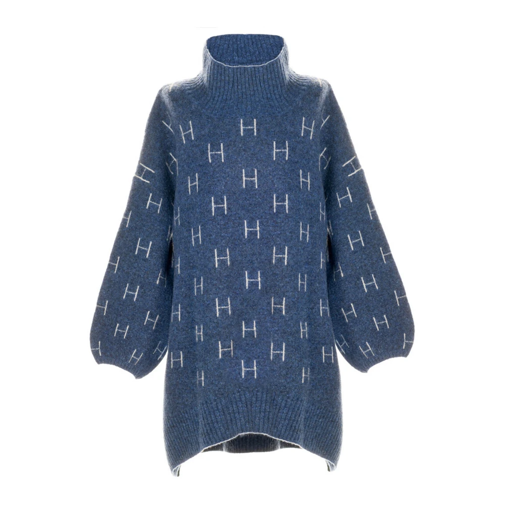 Hést Blauwe Oversized Sweater Heavy Knitwear Tops Blue Dames