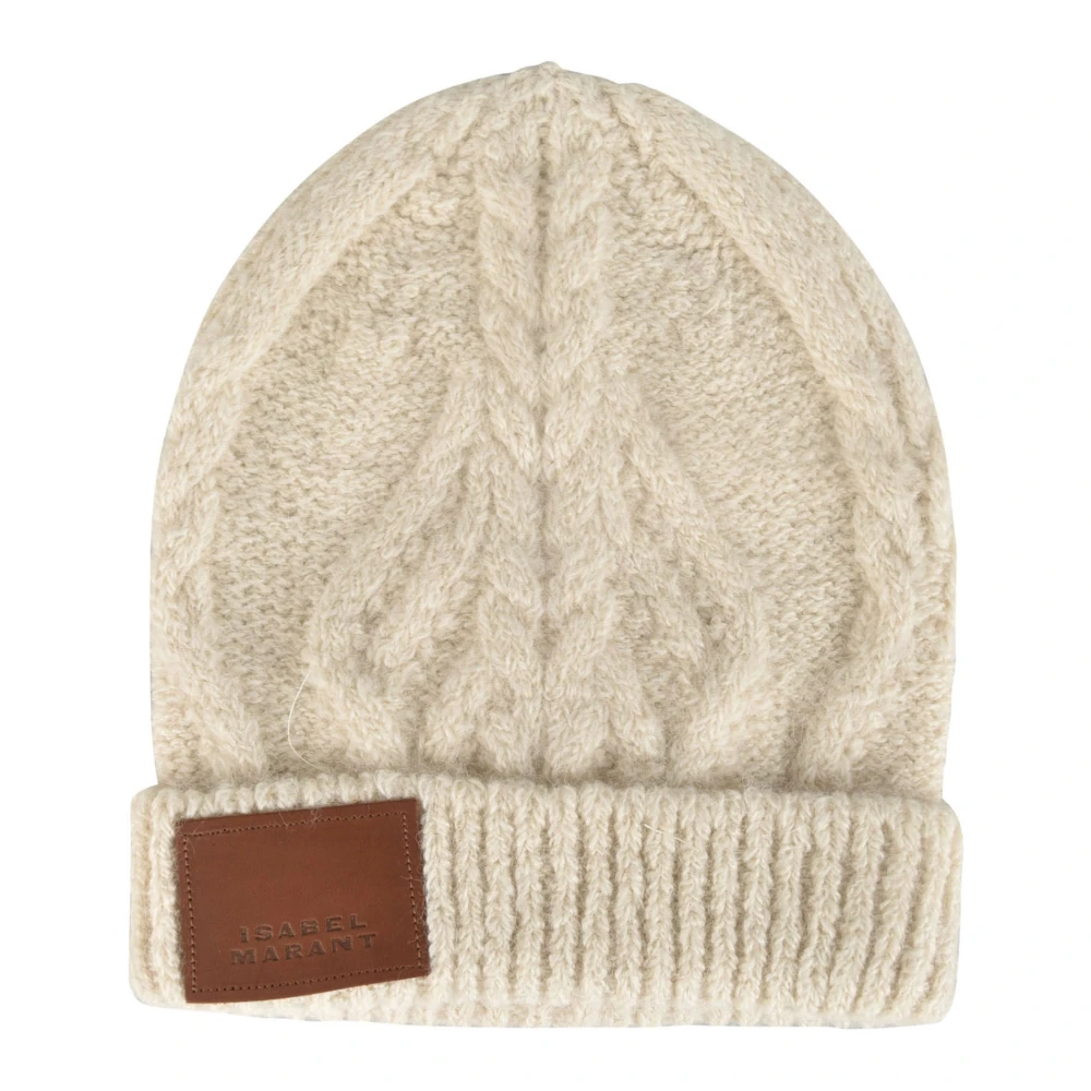 Isabel marant Cable-Knit Logo-Patch Beanie Beige Dames