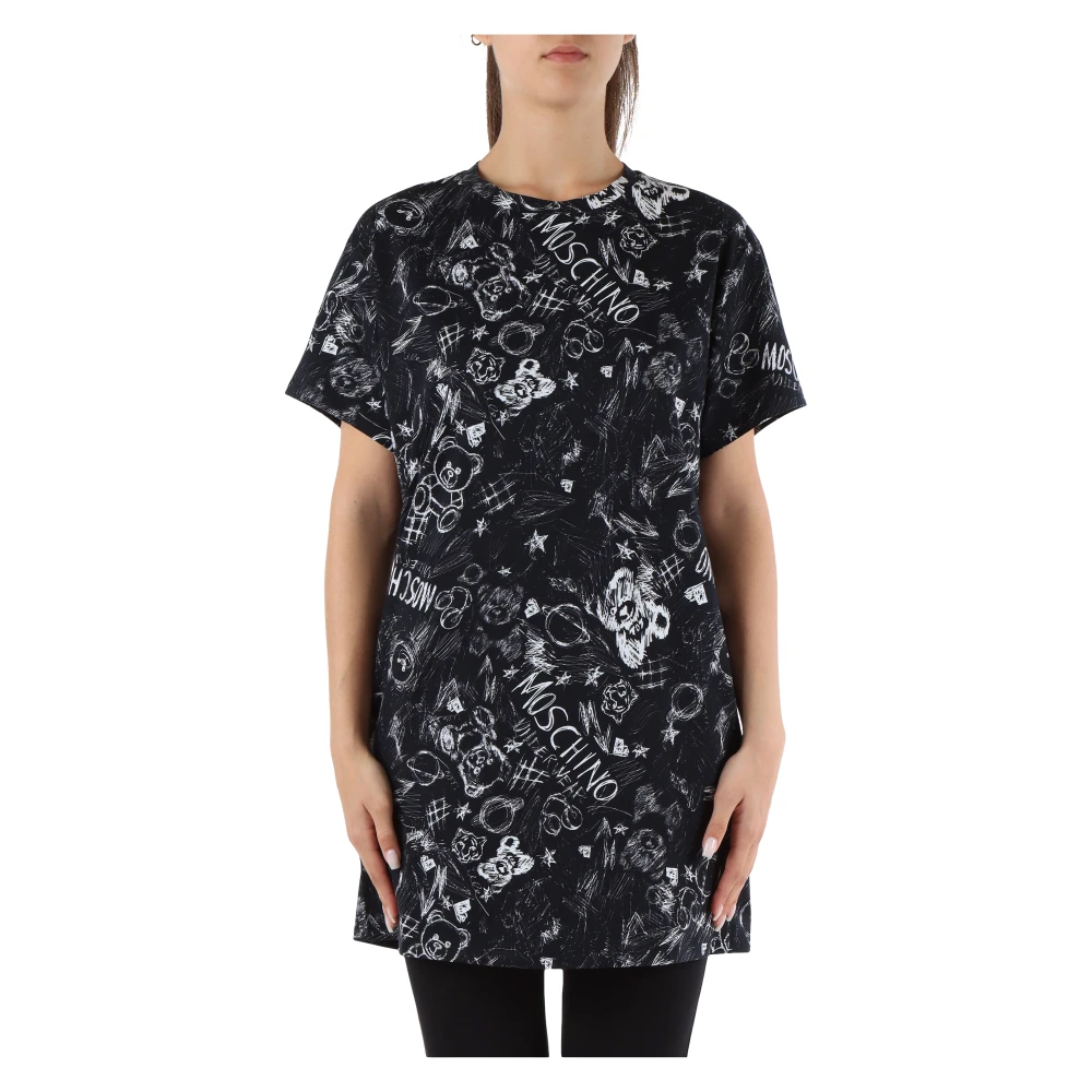 Moschino Stretch katoen logo print t-shirt Black Dames